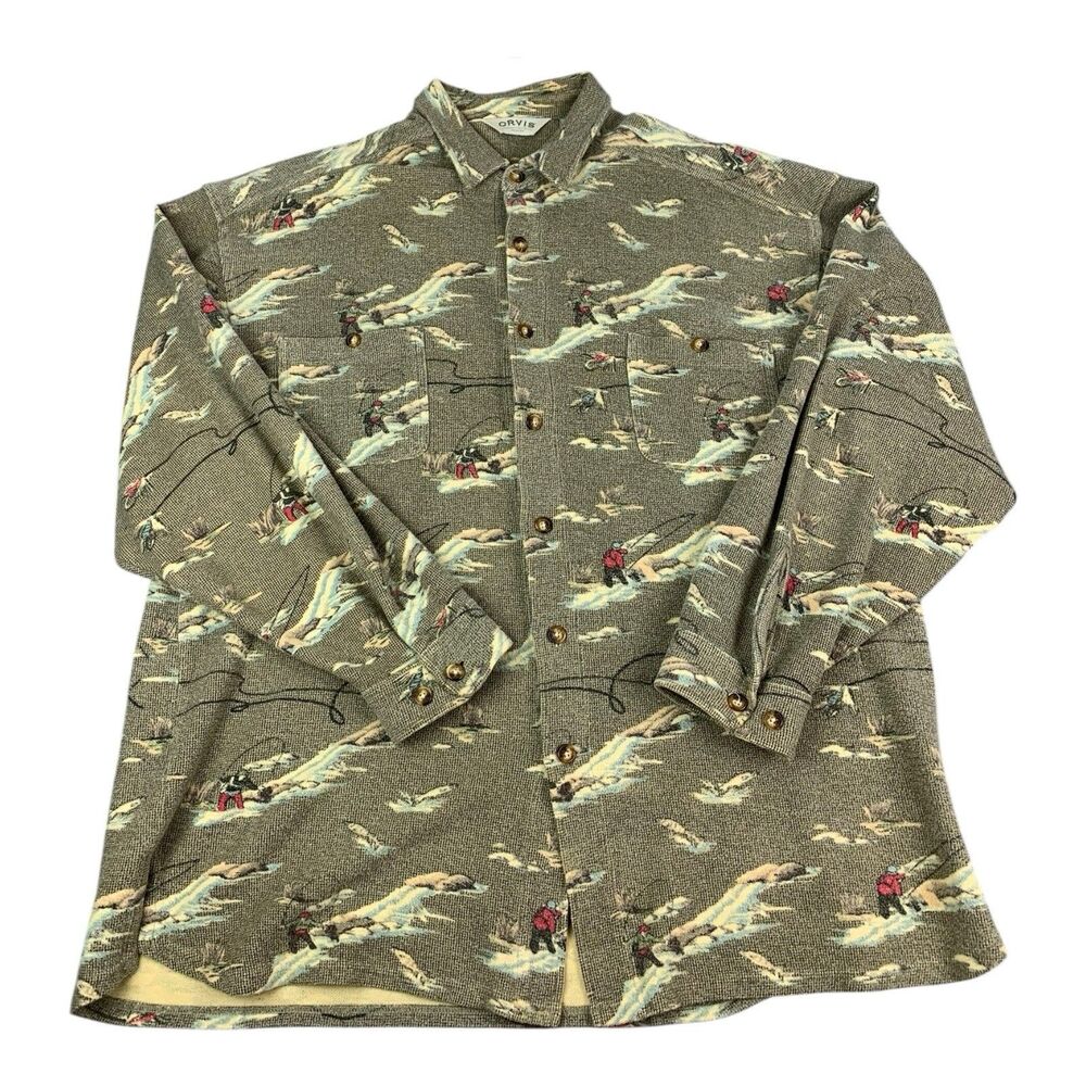 Orvis Vintage Brushed Cotton Flannel Shirt Button Up Fishing Design Men’s XL